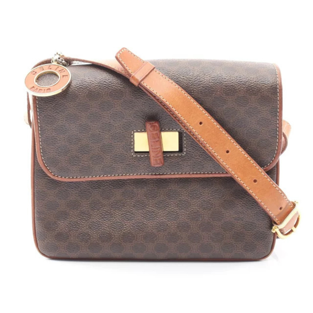 Celine Macadam Shoulder Bag Canvas Leather Brown